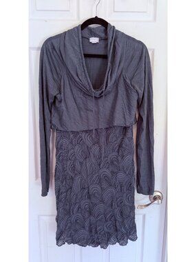 Transit Par Such 232 Blue Silk Blend Cowl Neck Long Sleeve Mini Dress Size 2